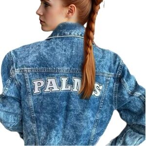 ADAM LEVINE Palms Casino Jean Jacket Dark Denim Long Sleeve Buttons Women’s S